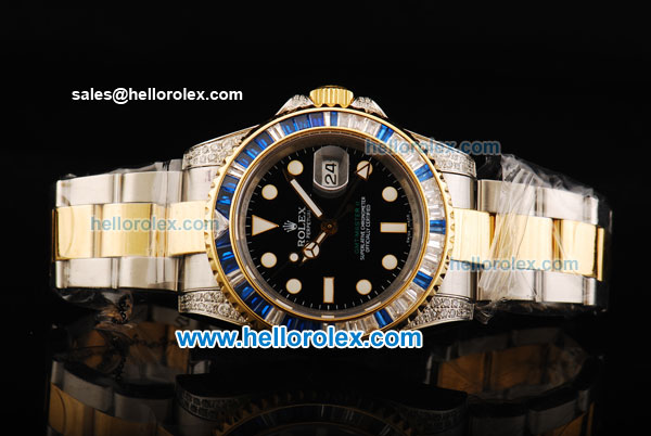 Rolex GMT Master II Swiss ETA 2836 Automatic Movement Black Dial with White Markers and Two Tone Strap - Click Image to Close